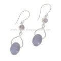 Blue Lace Agate And Rainbow Moonstone Gemstone 925 Sterling Sliver Drop Earring Jewelry